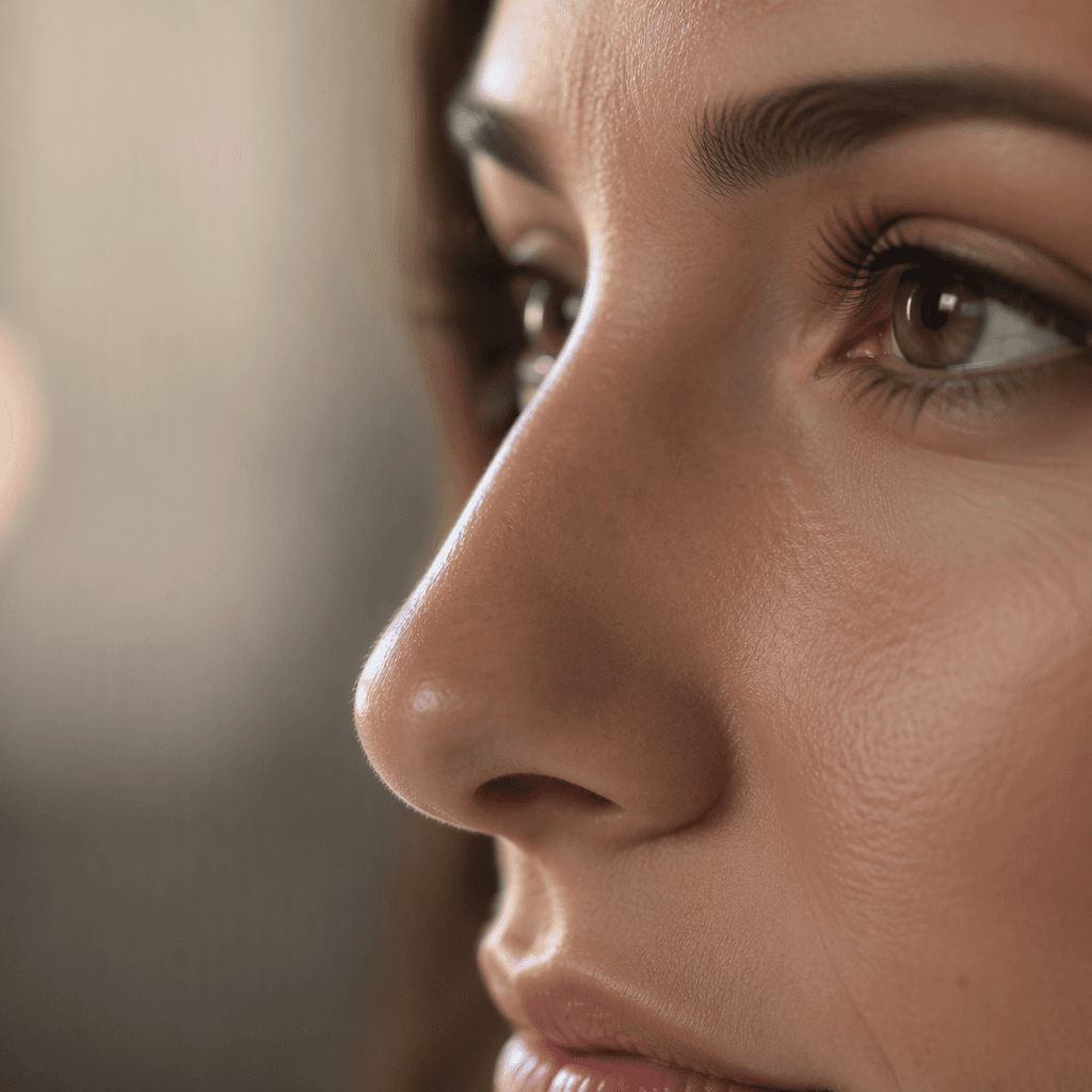 Nose profile typical of liquid rhinoplasty