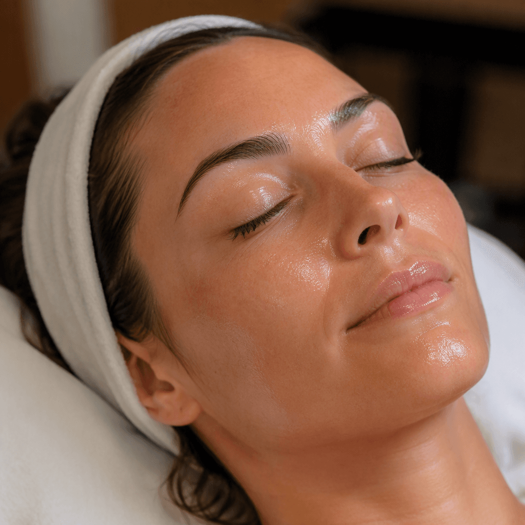 Freshly hydrated glowing skin typical of a Hydrafacial
