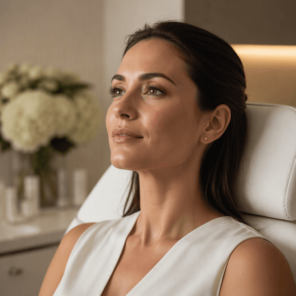 Lifted cheek and jawline typical of a PDO thread lift